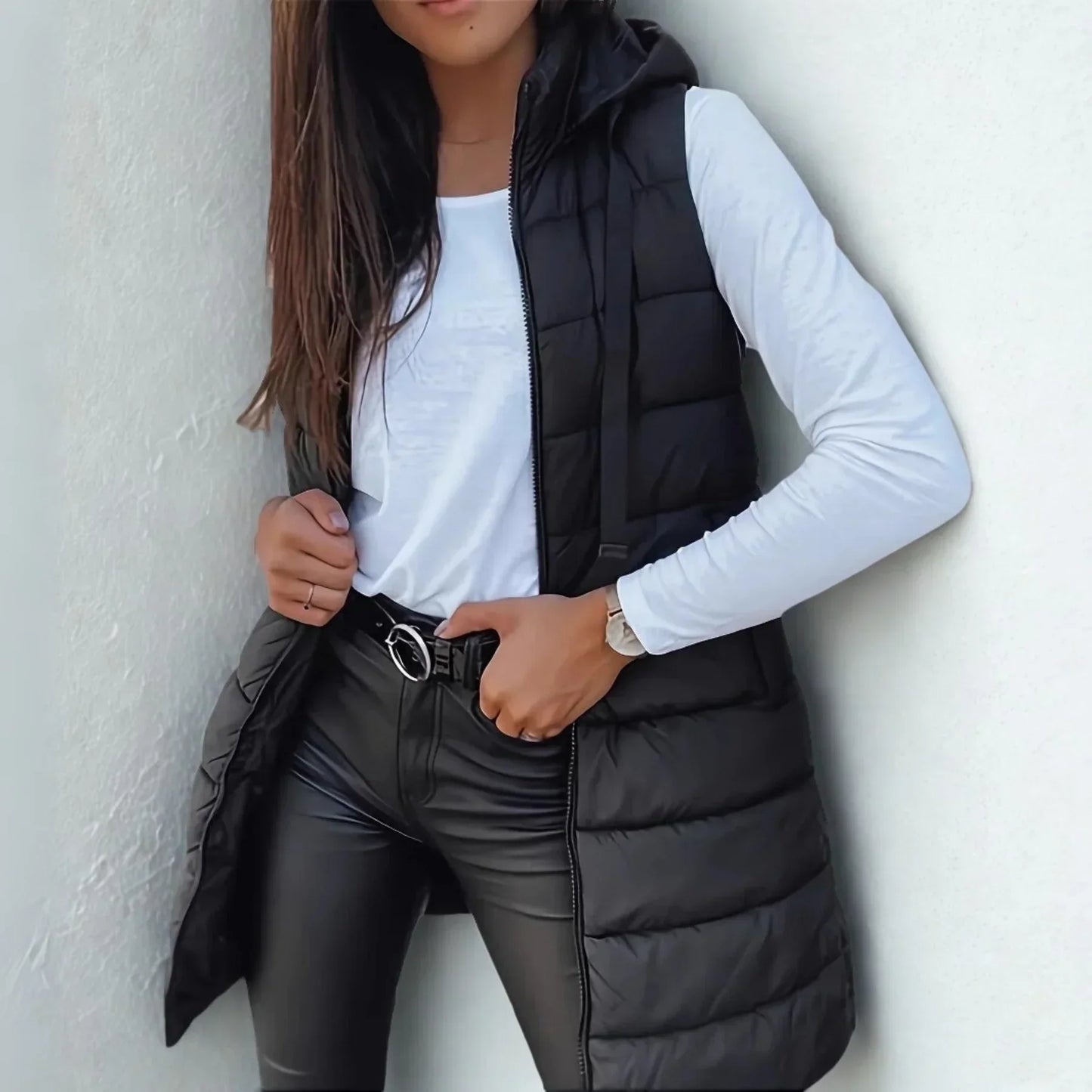 Raine | Casual Sleeveless Hood Long Puffer Vest