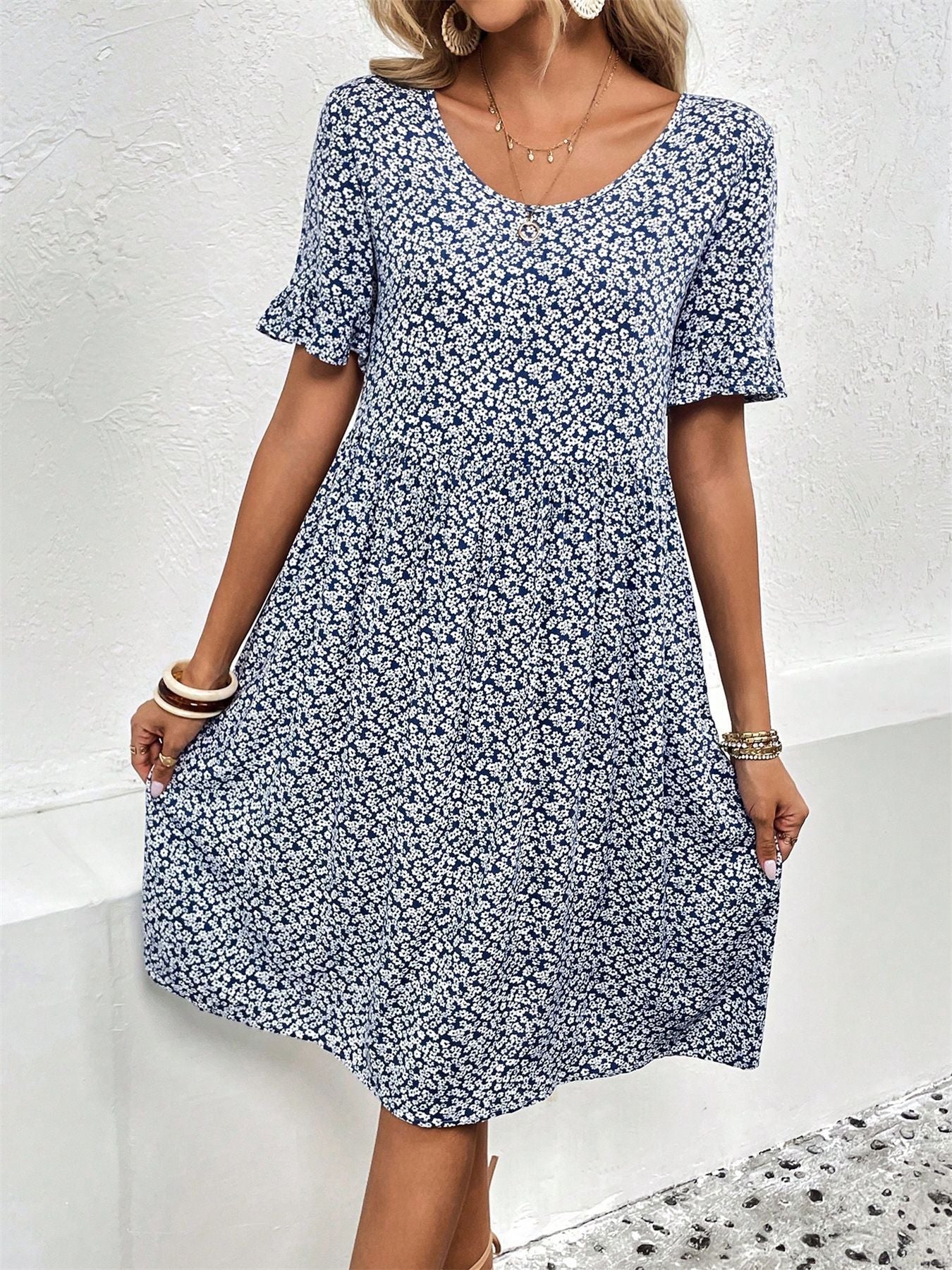 Liza | Floral Printed Dress With Tummy Coverage