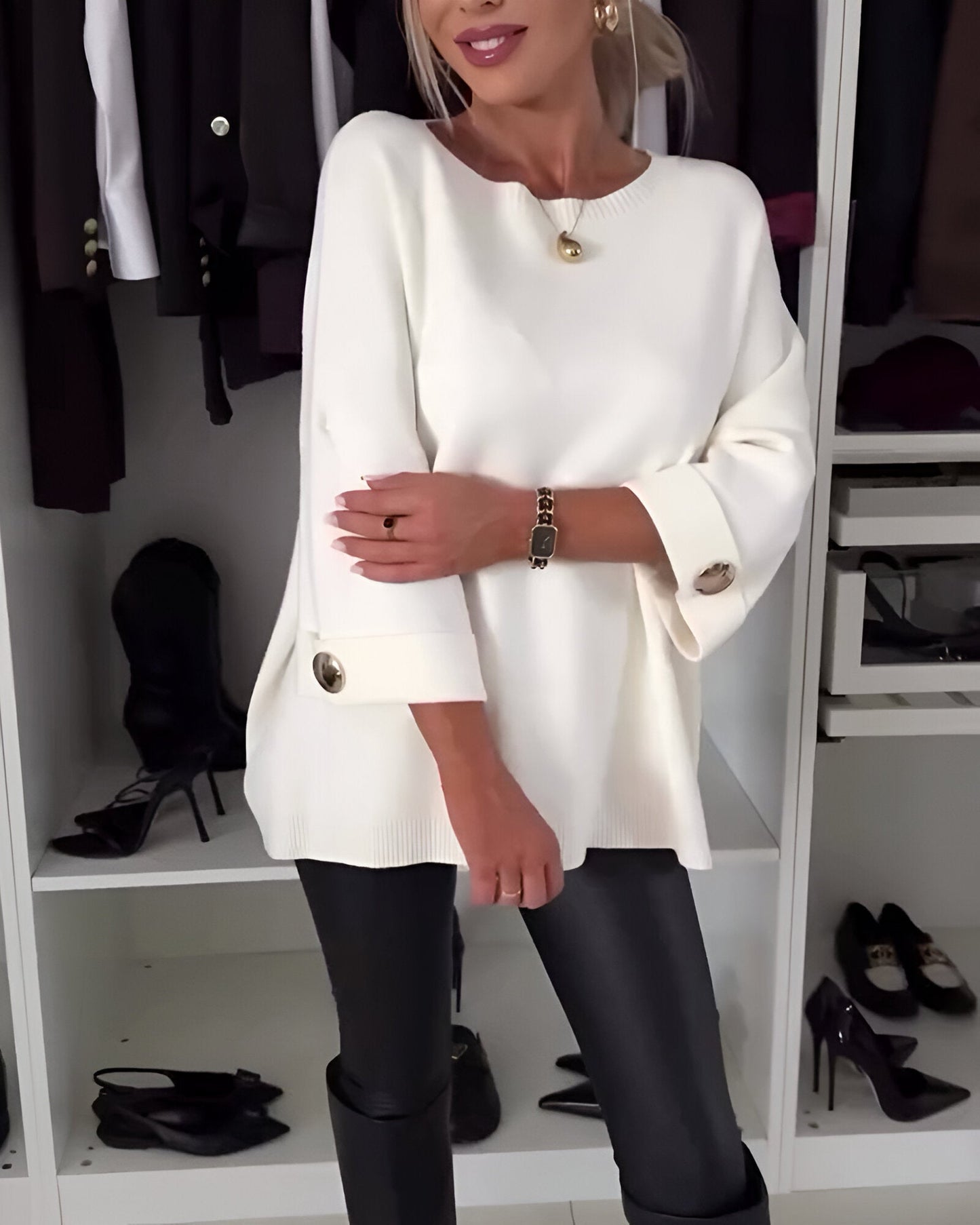 Luciena | Elegant Metal-Button Sweater