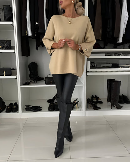 Luciena | Elegant Metal-Button Sweater