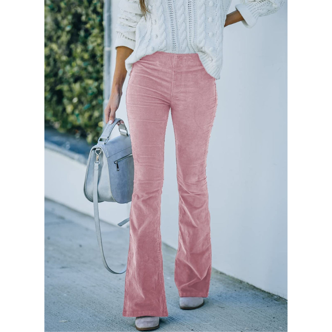 High-rise corduroy flares detail view