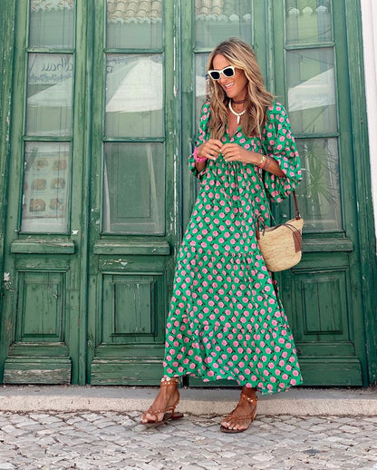 Elisa | Boho Maxi Dress with Puff Sleeves