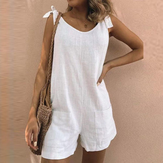 Addison - Jumpsuit with Bow Shoulder Straps and Pockets