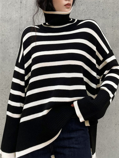 Kylie | Oversized Striped Turtleneck Sweater